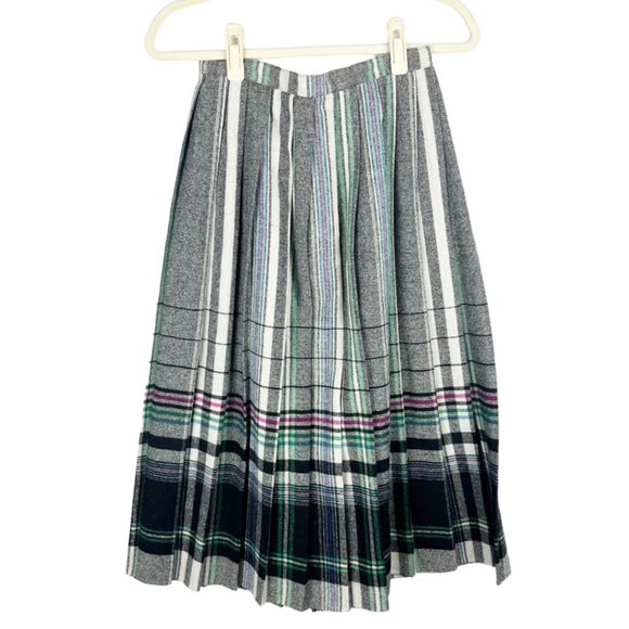 Vintage Womens Plaid Striped Pleated Wool Mid Skirt Size 11 Button Down USA - Picture 7 of 7